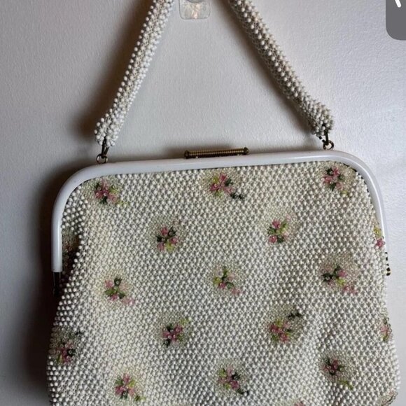 Vtg Beaded Floral Roses 1950 Top Handle Handbag Tote, Eclectic Grandmacore - Picture 2 of 4